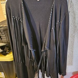 Reba Black Open Cardigan with Fringe